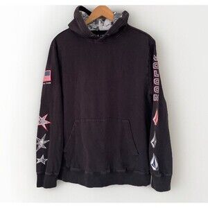 Y2k 2000s Volcom M US Olympic Snowboard Team Logo USA Black Hoodie Sweatshirt